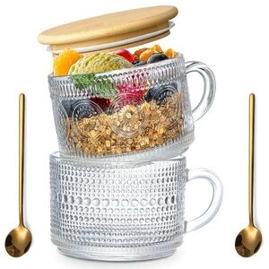 Vintage Style Coffee Mug with Lid And Gold Spoons Vintage Embossed Glass Cups